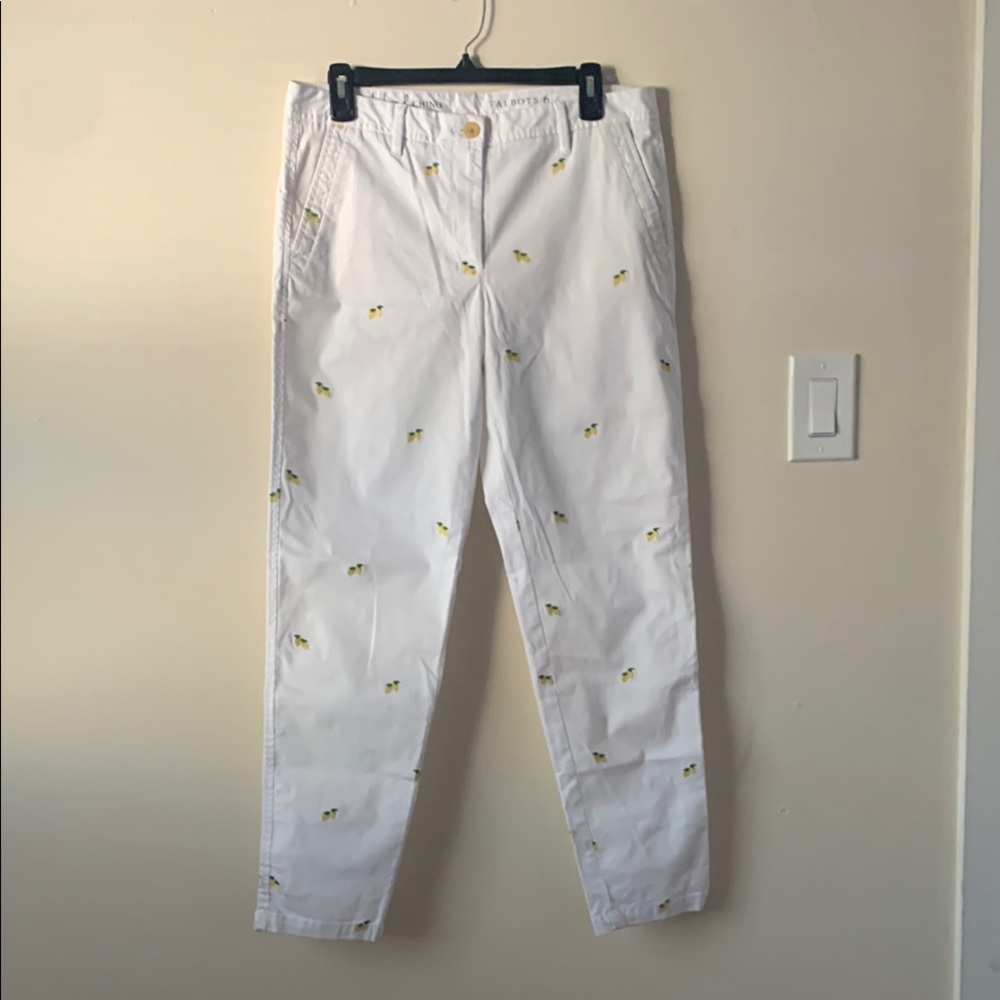 Summer Talbots White Pants with Yellow Lemons